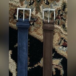 2 Crockett & Jones Italian Leather Belts//Navy Blue & Brown Sueded Leather